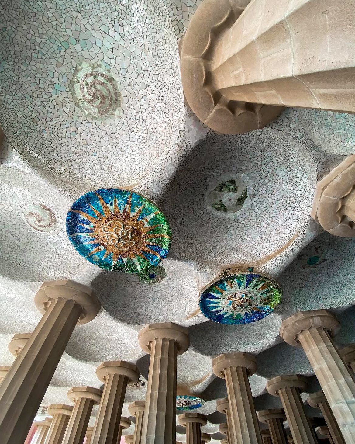 The mosaic ceiling in Park Güell