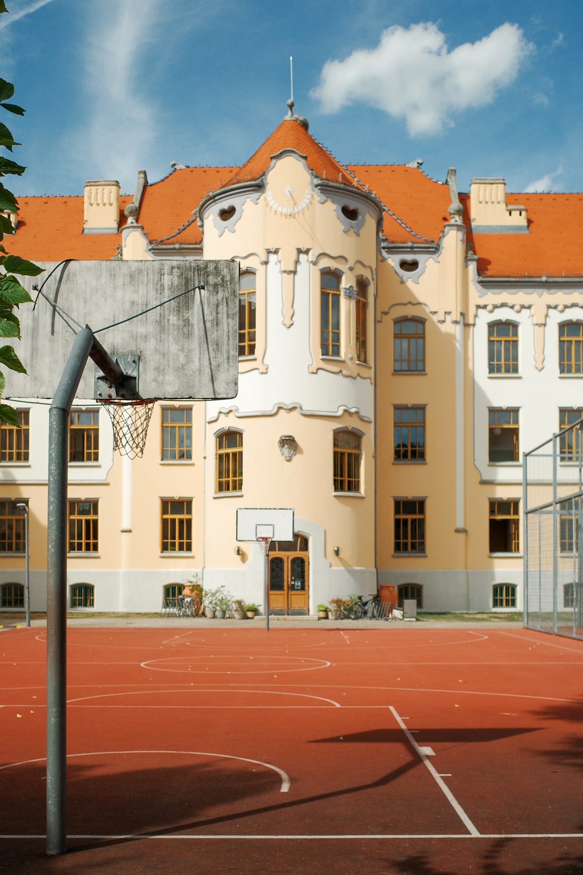 The basketball court next to the Blue Church