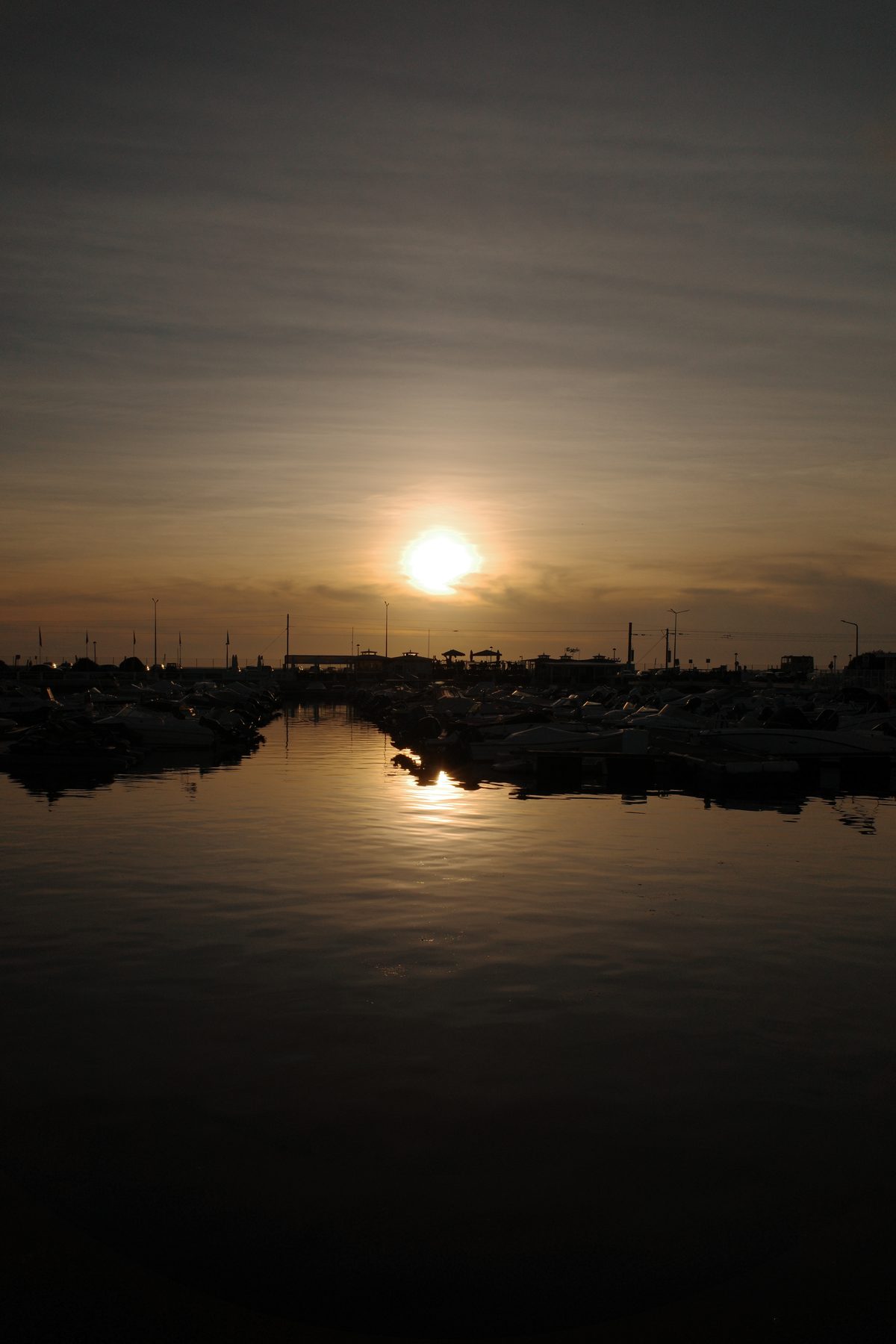 Sunset over the water in Faro
