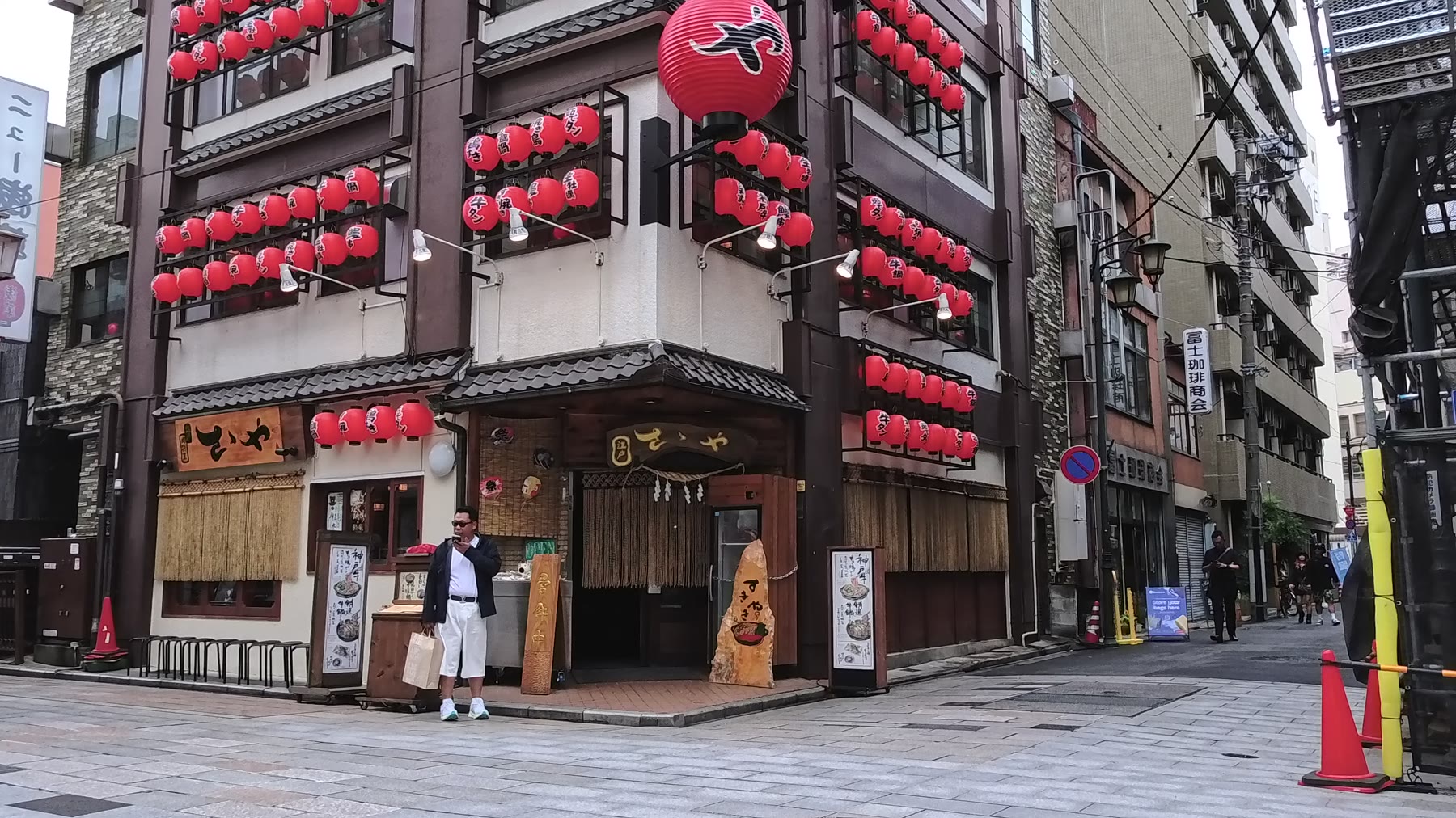 Red lanterns on a corner