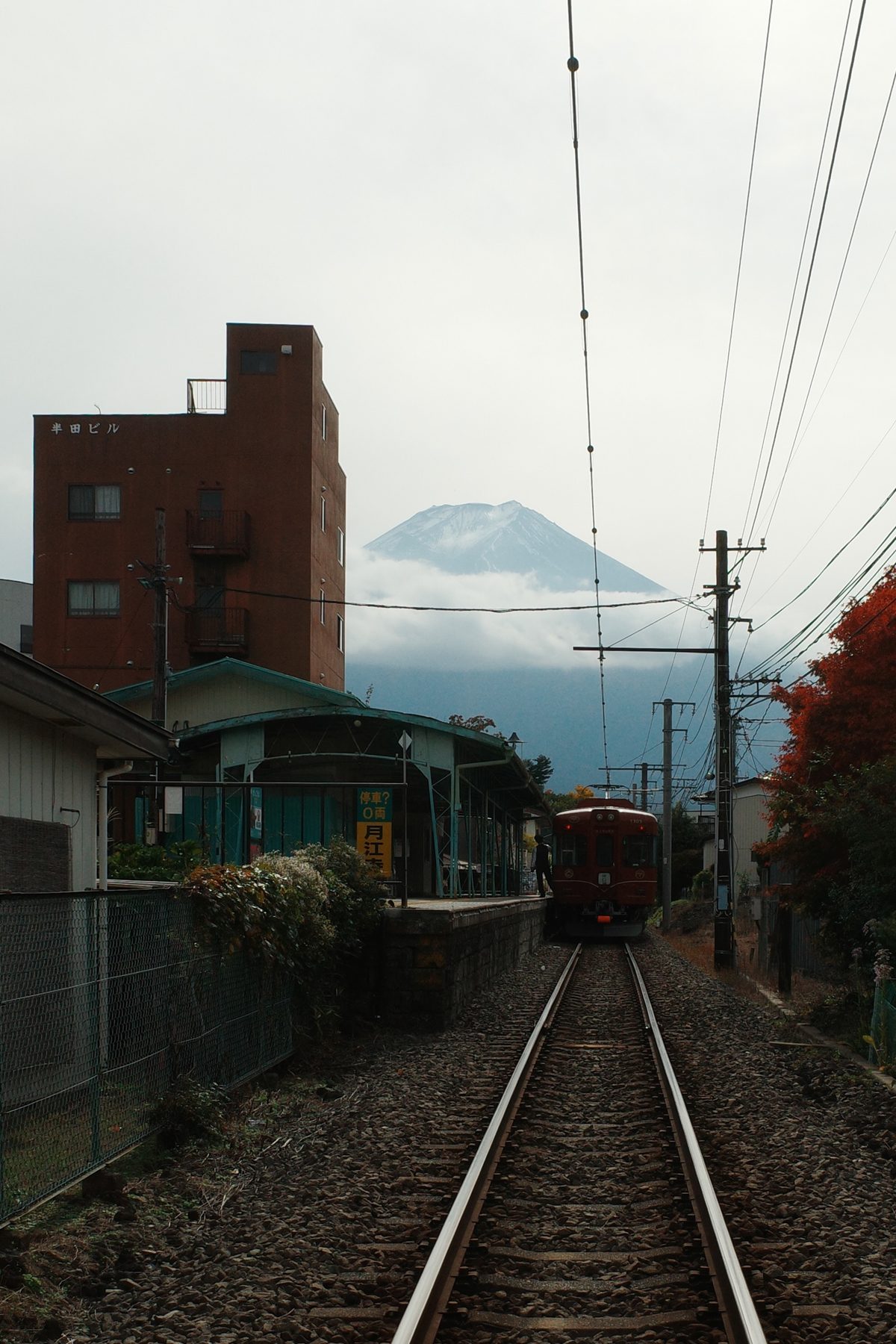 Fuji behind the railway tracks
