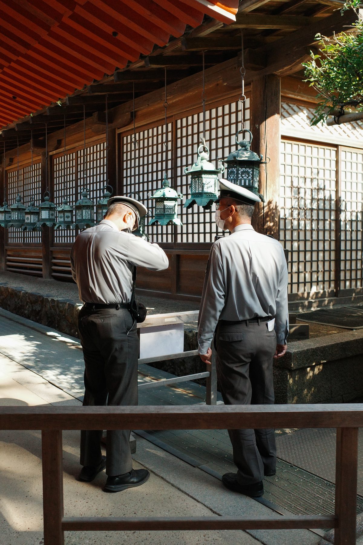 Two men at the temple