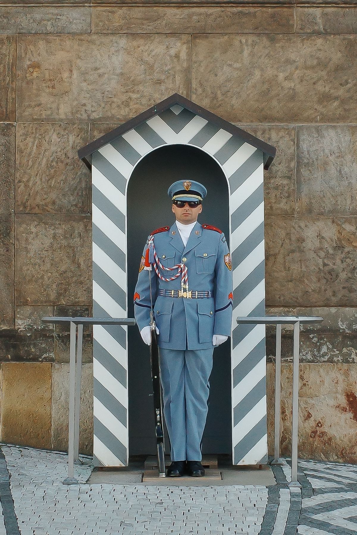 A guard in his sentry box at Prague Castle