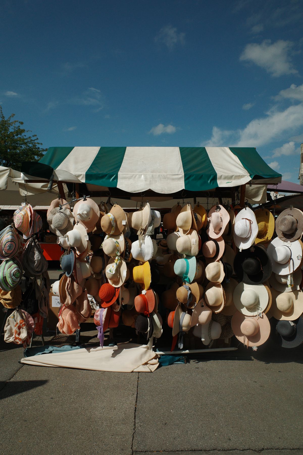 A hat stall at the market