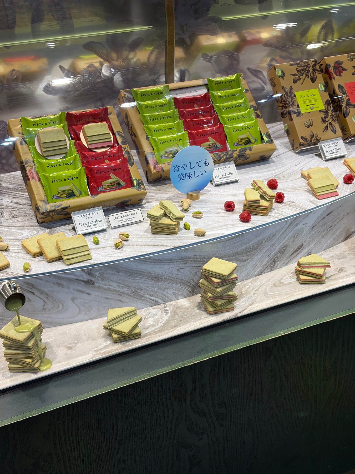 Matcha sweets on display