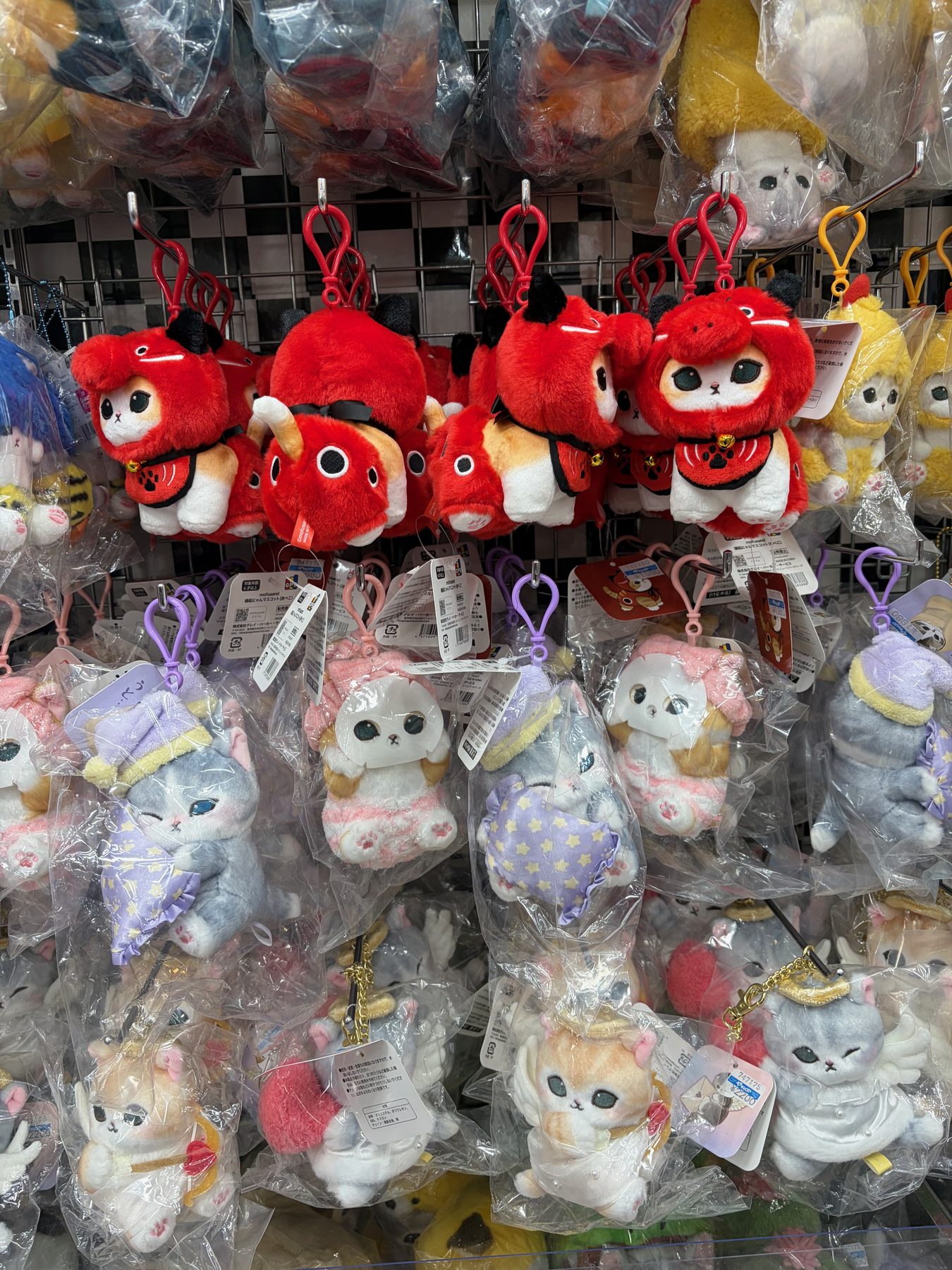A wall of plush toys
