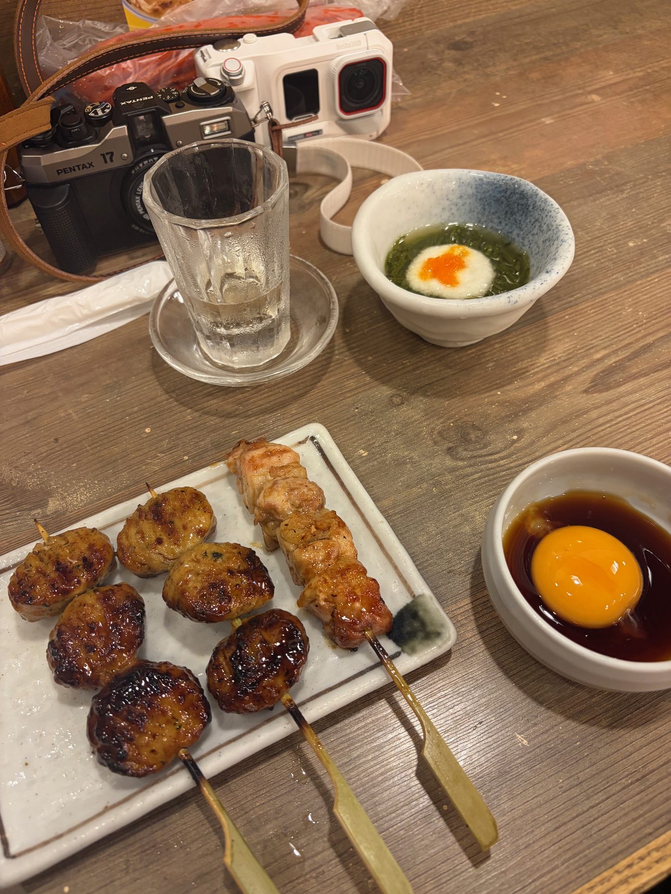 Yakitori and egg yolk at Torigen