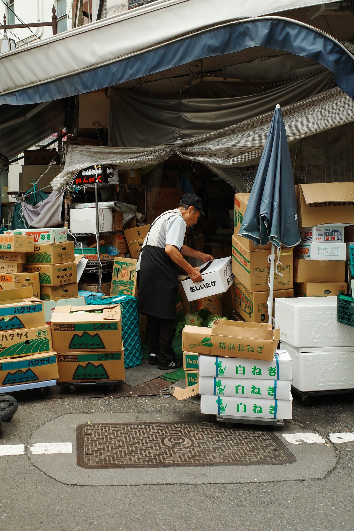 A greengrocer among his boxes