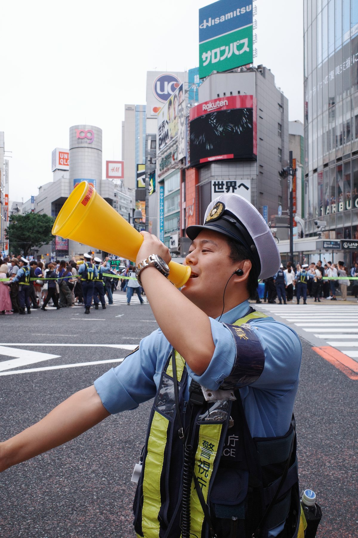 A police officer with a megaphone